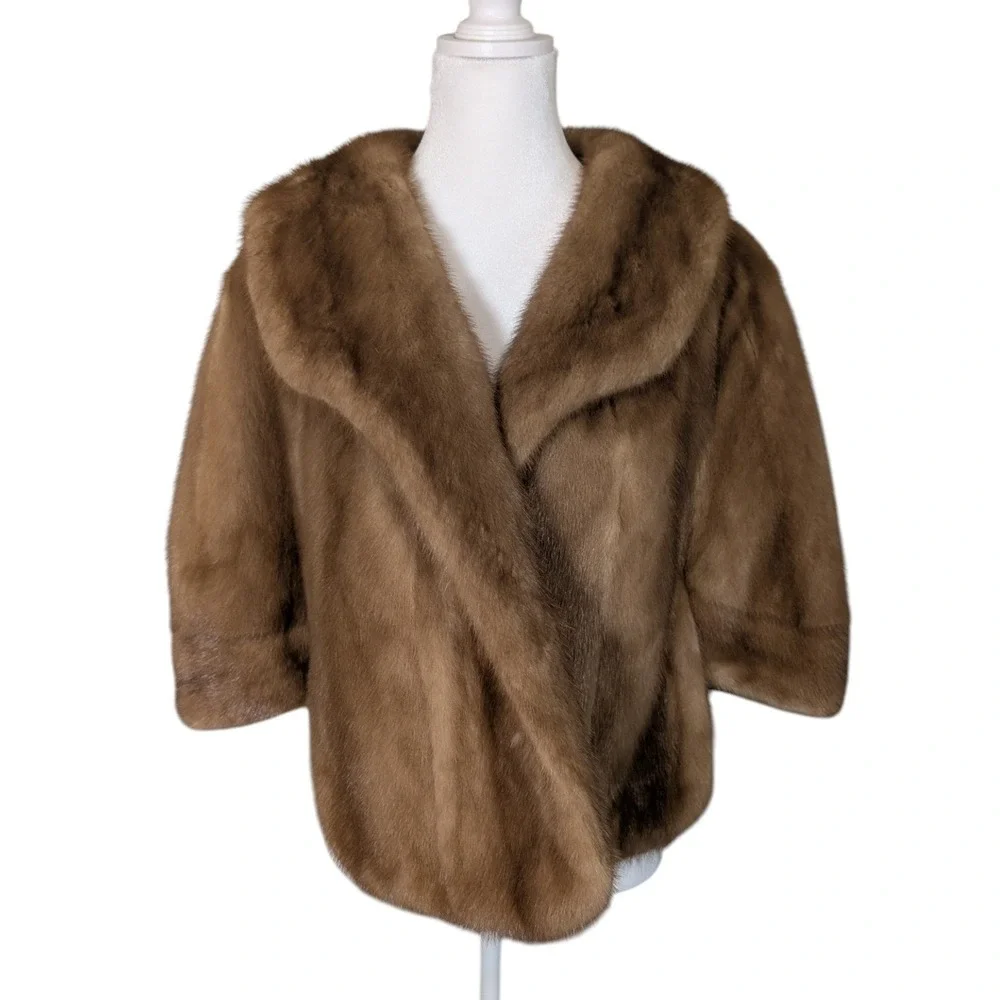 Bjorn C. Hagen Vintage Women's Mink Fur Stole Wrap Shawl Honey Brown